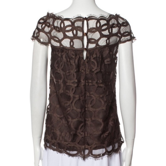Robert Rodriguez Off The Shoulder Top Lace Over Silk Brown Sz 0 - Picture 3 of 11